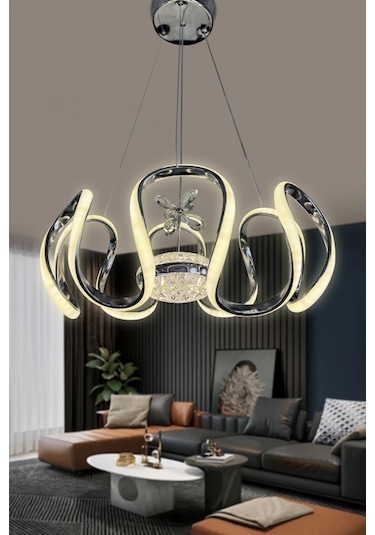 Eliza Tek Top Led Avize - - Kumandalı / Krom Krom