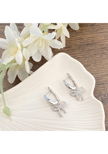 Fiyonk Küpe Sallantılı Zirkon Taşlı Çelik Silver