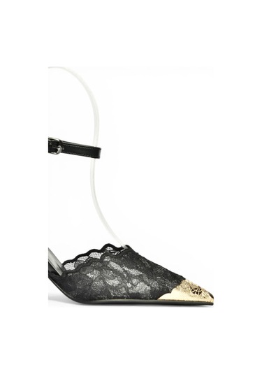 Fox Shoes Y752082806 Siyah Dantel İnce Topuklu Kadın Ayakkabı