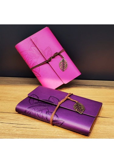 Deri Yaprak Desenli Çizgisiz Defter