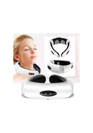 Hymark Servikal Masaj Boyun Omuz Usb Şarjlı Masaj Aleti Fizik Beyaz - Siyah