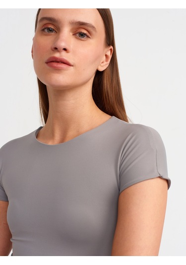 Dilvin Bisiklet Yaka Uzun Elbise Gri