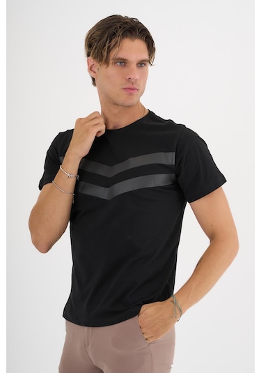 Erkek Siyah Baskılı %100 Pamuklu Standart Kalıp T-shirt Beyaz