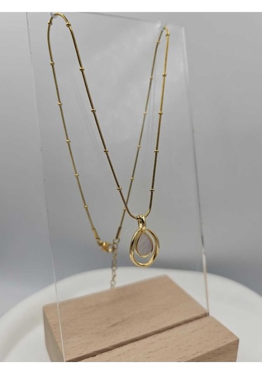 Altın Kaplama Sedef Damla Çelik Kolye