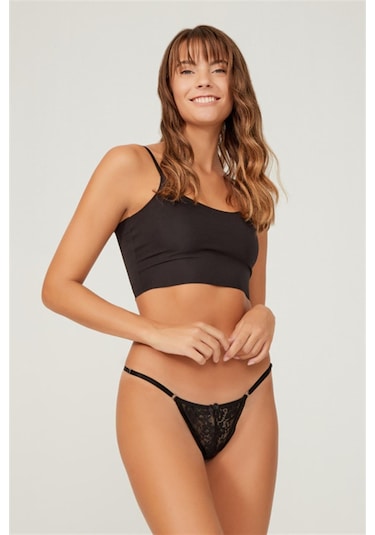 Önü Dantelli Tül Detaylı Kadın Tanga 6'lı Paket Külot Renkli-5 Çok Renkli