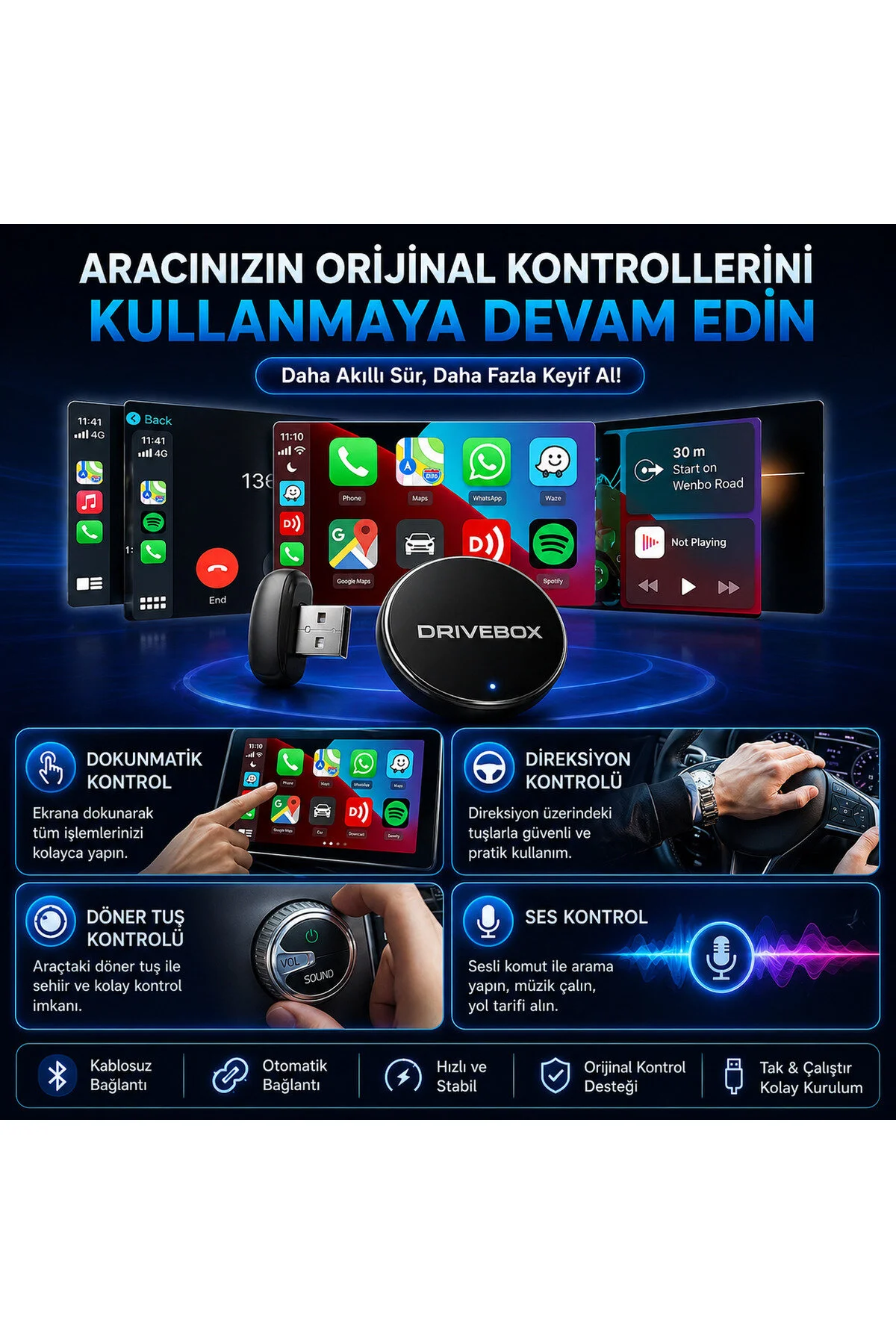 Drivebox 2026 Versiyon Bluetooth 5.4 Kablosuz Carplay Adaptörü Diğer