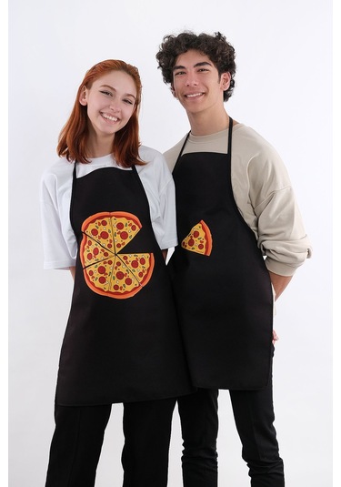 Beautiful İkili Paket Sıvı Geçirmez Su Geçirmez Mutfak Önlüğü Pizza Siyah
