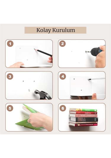 Sihirbaz Raf Duvar Rafı Metal Kitaplık Gizli Kitaplık Görünmez Dekoratif Duvar Kitaplığı 2 Adet Diğer