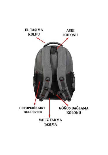 Gri Sportif Darbe Emici Su Geçirmez 14-16 İnç Laptop Sırt Çantası Renkli Çok Renkli