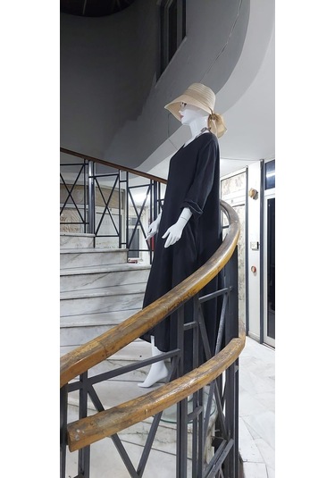 İtalyan V Yaka Uzun Kol Keten Elbise-8907 Antrasit