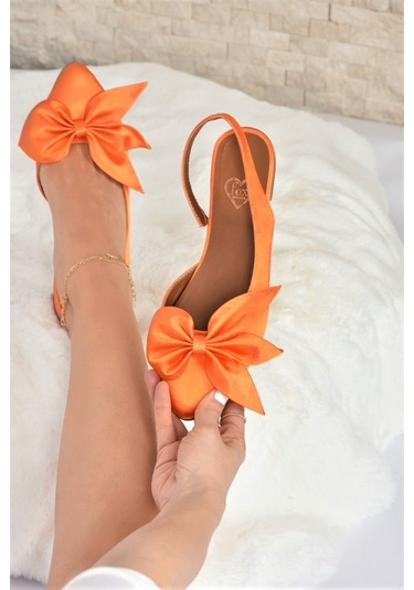 Fox Shoes Turuncu Saten Kumaş Kadın Babet H726809004 Turuncu