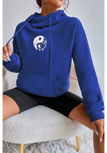 Yin & Yang Tasarım Sweatshirt Mavi