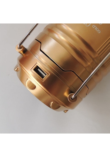 Solar Güneş Enerjisi Şarjlı Led Kamp Lambası Dağ El Feneri Küçük Altın N11.11158 Altın