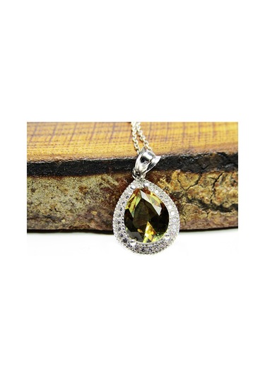 Zultanit Damla Taşlı Gümüş Kadın Kolyesi-Rodyum (Beyaz)