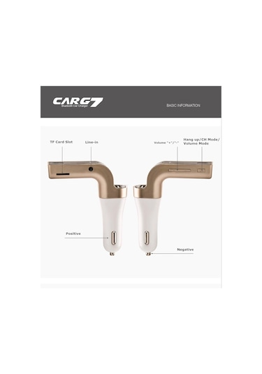 Carg7 Bluetooth Araç Fm Transmitter Usb Girişli Çok Renkli