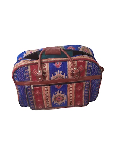 Erkan Çanta Çanta Kilim Desenli Valiz Lacivert - Kırmızı