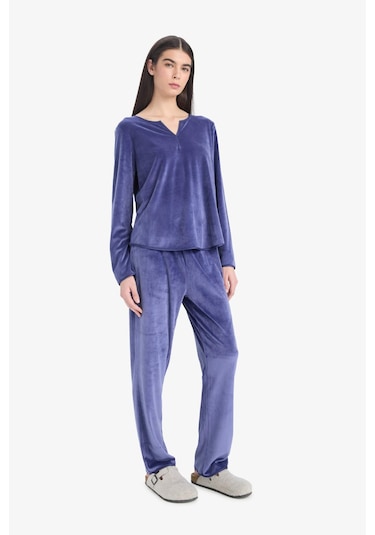 Defacto Pijama Takımı Regular Fit Uzun Kollu Velur Üst Uzun Alt-fall İn Love A3356ax25aupr160 Mor Defacto Pijama Takımı Regular Fit Uzun Kollu Velur Üst Uzun Alt-fall İn Love A3356ax25aupr160 Mor