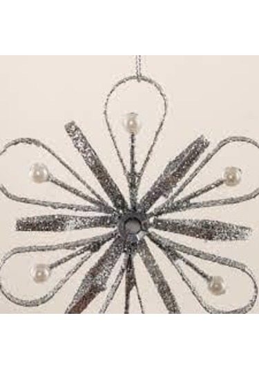 İncili 6 Yapraklı Gümüş Yılbaşı Ağaç Süsü Dekoratif Parlak Süsleme