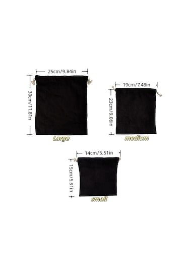 Elmpaly Siyah 3 Adet Kadife Drawstring Saklama Çantası Seyahat Kozmetik Düzenleyici Siyah