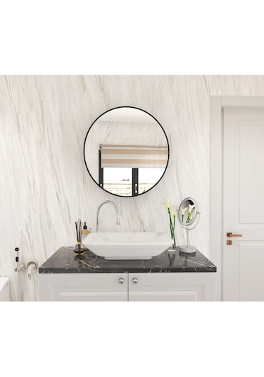 Makbulce Oval Aynalı Banyo Dolabı Mermer Desenli Mermer