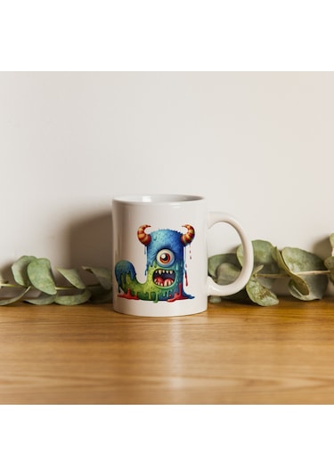 J Harfi Bardak, Sevimli Canavarlar Harflı Bardak Hediyesi Porselen Beyaz