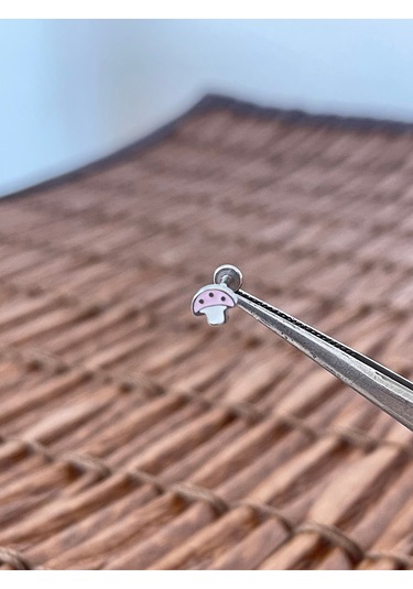 316 L Cerrahi Çelik Mineli Mantar Dudak Kıkırdak Helix Tragus Piercingi 8mm X 1,2mm Pembe