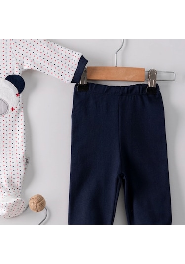 3 Ay Puanlı Ayıcık Nakışlı Tulumlu Erkek Bebek 5'li Set Lacivert Lacivert