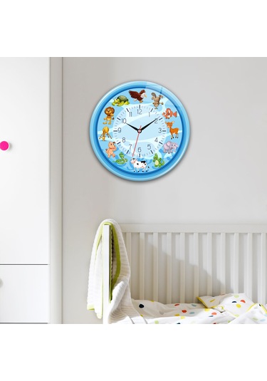 Decorita Cam Saat | Çocuk Odası - Mavi | Çap40cm Çok Renkli