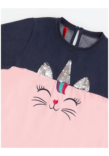 Denokids Payetli Catcorn Kız Elbise Pembe