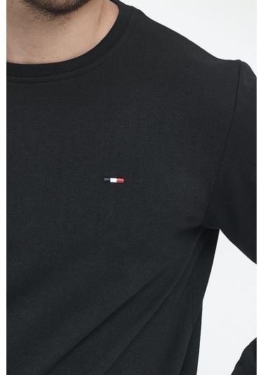 MMetalic Erkek Siyah Bisiklet Yaka Nakış Detaylı Regular Fit Sweatshirt 001