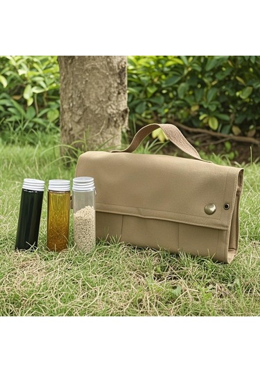 Symbee Kamp Ve Barbekü İçin Kanvas Çantalı 10 Adet Pet Baharat Şişesi Seti - Siyah Taşınabilir Dışarıda Pişirme Aleti Çok Renkli
