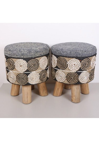 Rafya Puf & Stools-doğal Teak Gövde 42x50 Cm Mix