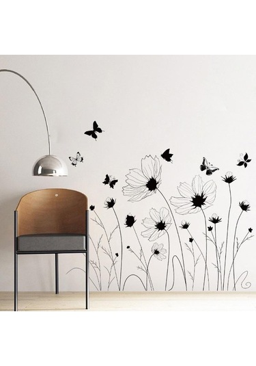 Yeni Siyah Çiçekler Kelebek Duvar Çıkartmaları Oturma Odası Yatak Odası Başlık Arka Plan Duvar Duvar Çiçekler Posteri Dekoratif Duvar Kağıdı Sanat Diğer