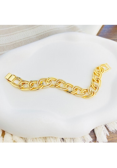 Kadın Bileklik Kalın Samanyolu Bileklik Kuyumcu Model Gold 18 Cm Gold