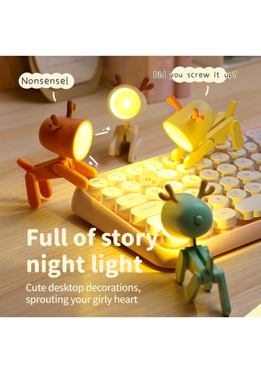 Yunboo Mavi Geyik Figürü Led Mini Gece Lambası - Katlanabilir Kulaklı, 3 Adet Düğme Pil Dahil Açık Mavi