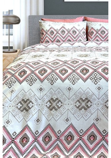 Tek Kişilik Ranforce Nevresim Takımı Lastikli Çarşaflı Bohemıan Pudra