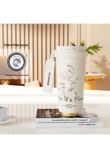 Kahve Fincanı Seramik Astar Hafif Lüks Yüksek Değerli İns Kızlar Taşınabilir 316 Paslanmaz Çelik Araba Termos Bardaklar Toptan 357 Çift İçecek Paslanmaz Çelik Fildişi Beyaz