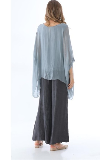 İtalyan Yarasa Kol İpek Bluz-8869 Gri