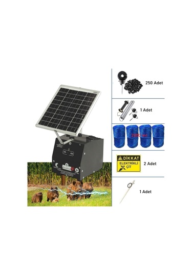 Pars P2518/2000a Güneş Enerjili Ve Akülü Elektrikli Hazır Çit Sistemi Ahşap İzolatörlü