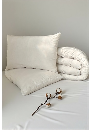 Alla Turca Pamuk Dolgulu Tek Kişilik Yorgan Ve Yastık Seti Beyaz