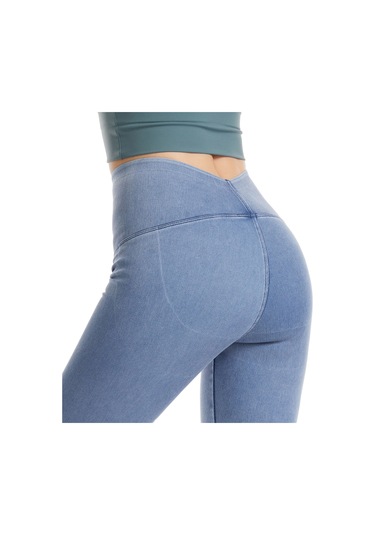 Kosona Kadınlar İçin Yüksek Bel Gövde Tonlama Yoga Tayt, Esnek Antrenman Tulumu, Hafif Mavi, Akıllı Spor Giyim Açık Mavi