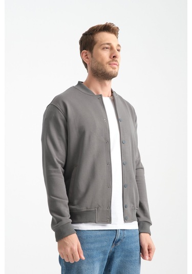 Shooter Sportswear Erkek Sweatshirt Düğmeli Ekru Standart Kalıp Haki