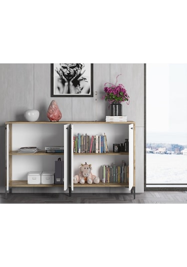 Bessonshome Wood'N Love Hestia 4 Kapaklı Metal Ayaklı 160 Cm Çok Amaçlı Dolap (533004086)