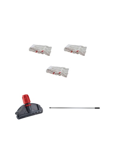Cod-Ex Dar Yedek Islak Mop Takımı Islak Mop 3’lü Beyaz 450 G 17 CM + Metal Sap + Mop Tutucu