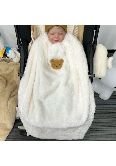 Flanel Rüzgar Geçirmez Yorgan Büyük Atışlı Karikatür-beyaz Beyaz