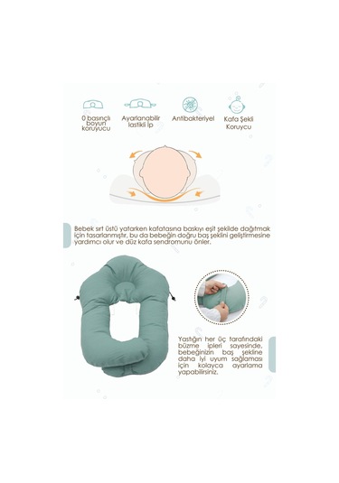 Mordesign Moresleep 2'si 1 Arada Bebek Sarılma Ve Şekillendirme Yastığı, Düz Kafa Yastığı,pamuklu,uyku Yastığı Yeşil Zg10194-6