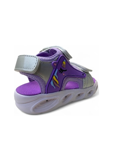 130 Kız Bebek Hafif Işıklı Sandalet Gümüş