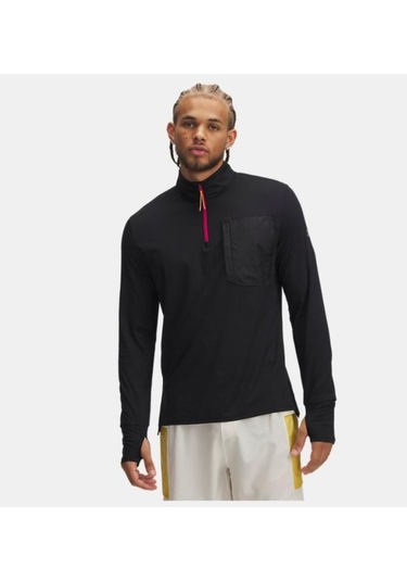 Erkek Ua Trail Run Çeyrek Fermuarlı Uzun Kollu T-shirt 1383244-002 Siyah