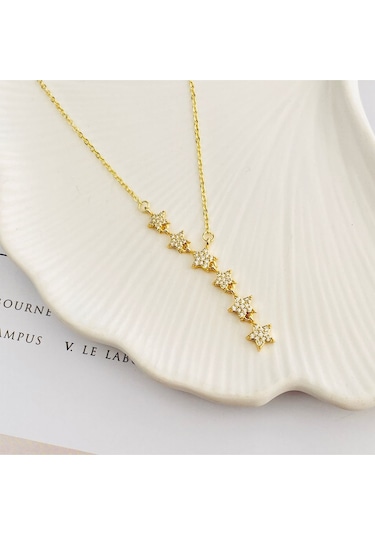 Yıldızlı Kolye Kayan Yıldız Kolye Çelik Gold 45+5cm Gold