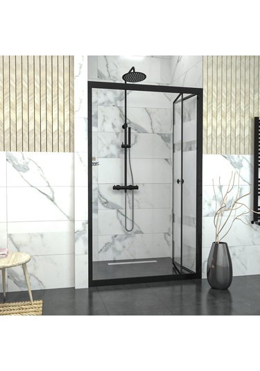 Tekno Duş Black Corina Akordion Kumlamalı Cam Duşakabin Şeffaf